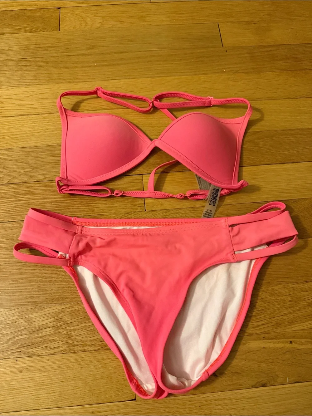 PINK Victoria's Secret Neon Pink Push-Up Bikini Set with Strappy Sides